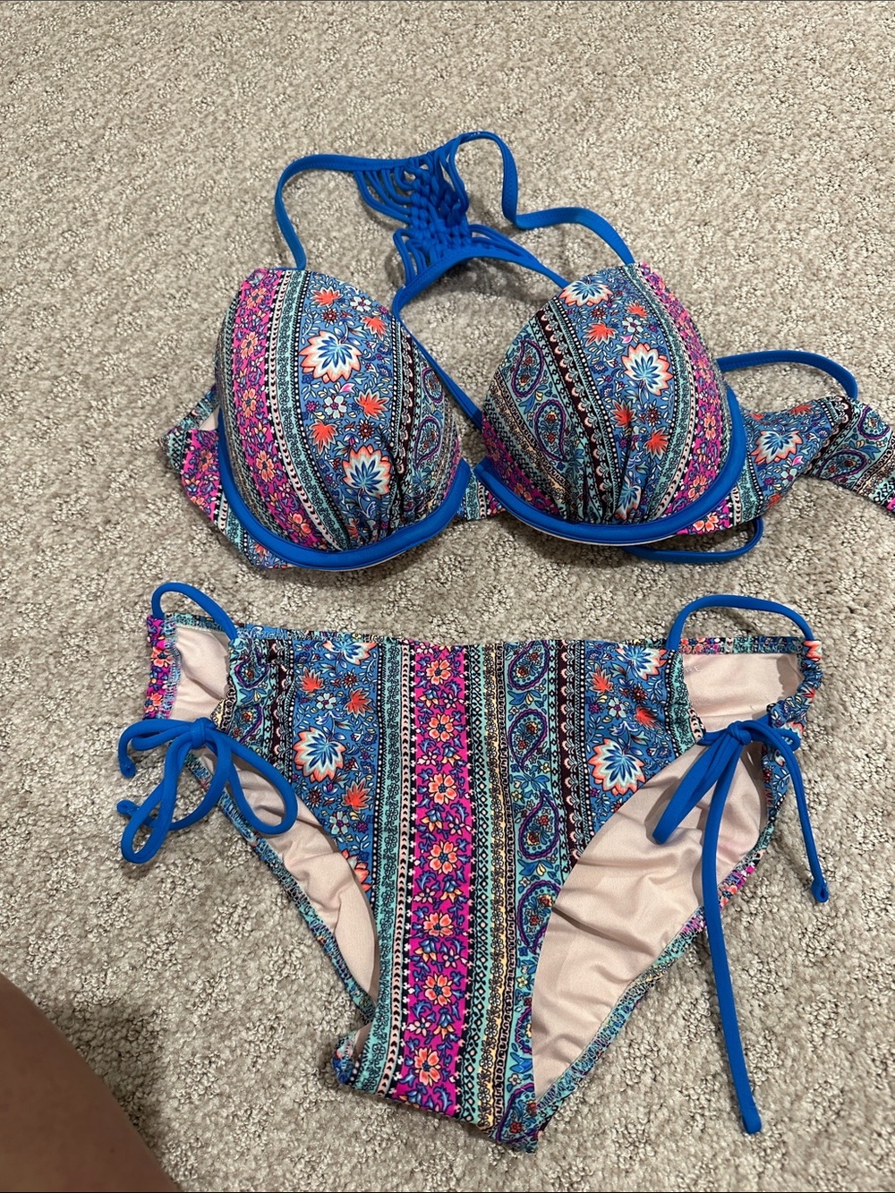 Shade & Shore Blue Multi-Color Printed String Bikini
